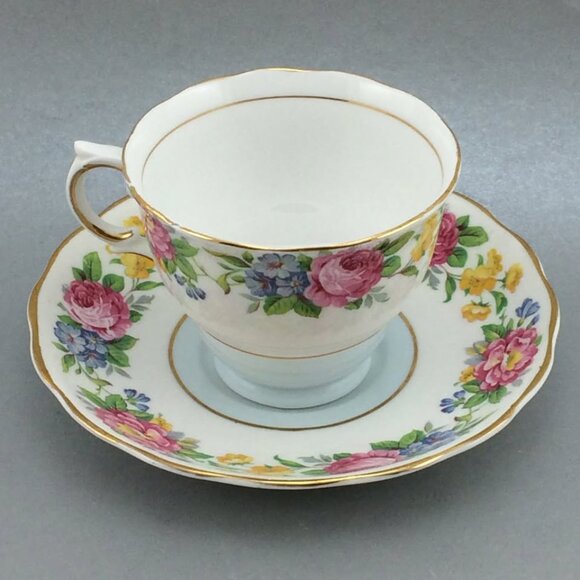 Vintage Colclough Teacup and Saucer Set Flowers Pale Blue - Picture 1 of 10